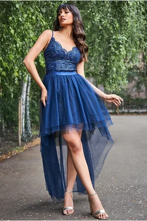 Goddiva High Low Tulle Midi With Lace Bodice
