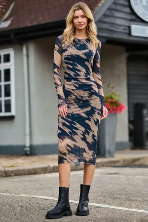 Jolie Moi Long Sleeve Mesh Bodycon Maxi Dress