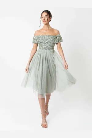 Maya Deluxe Bardot Embellished Midi Dress
