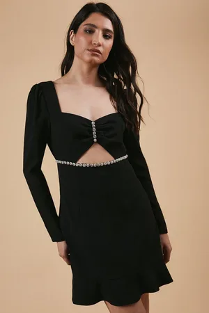 Oasis Petite Occasion Crepe Diamante Trim Cut Out Mini Dress
