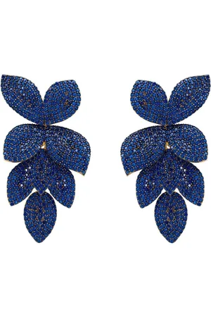 Latelita Petal Cascading Flower Earrings Gold Sapphire Cz