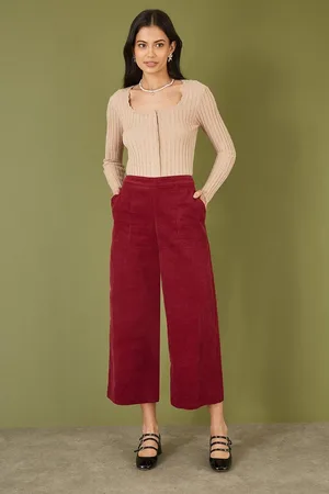 Yumi Cord Cropped Wide Leg Trousers With Pockets