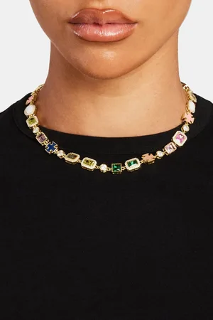 CERNUCCI Multi Gemstone Motif Necklace - Gold Pink & Green