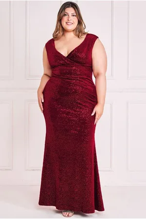 Goddiva Plus Sequin & Velvet Bardot Maxi Dress