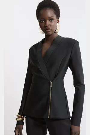 Karen Millen Figure Form Bandage Knit Side Zip Longline Jacket