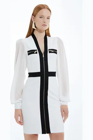 Karen Millen Chiffon Sleeve Zip Through Bandage Knit Midi Dress