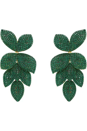 Latelita Petal Cascading Flower Earrings Gold Emerald