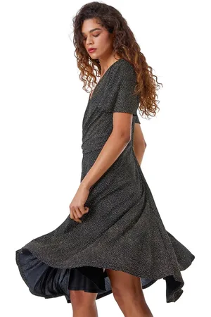 Roman Shimmer Ruched Skater Stretch Dress