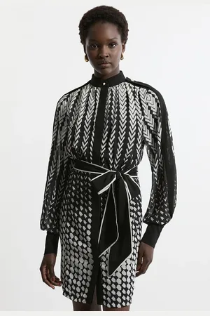 Karen Millen Tall Tipped Border Print Georgette Mini Dress