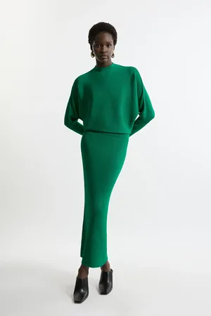 Karen Millen Slinky Drape Knit Bat Wing Pencil Midi Dress