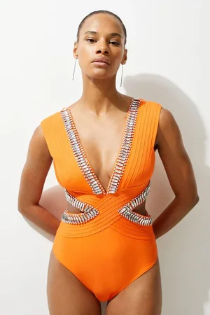 Karen Millen Bandage Embellished Trim Cut Out Swimsuit