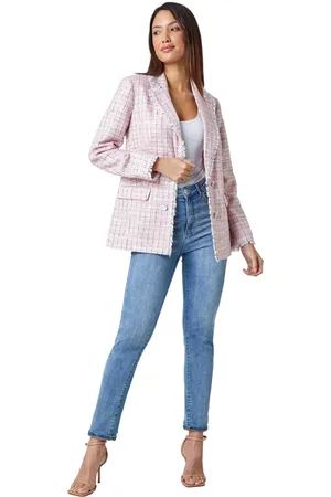 Roman Frayed Edge Boucle Check Jacket