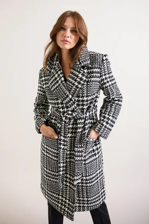 M&Co Dogtooth Belted Wrap Coat