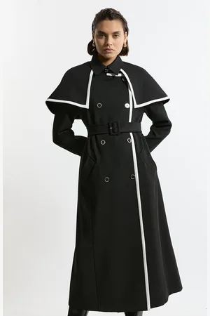 Karen Millen Tailored Contrast Tip Detail Cape Trench Midi Coat