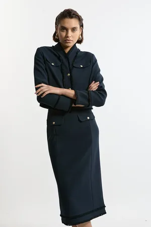 Karen Millen Compact Stretch Tweed Tailored Maxi Skirt