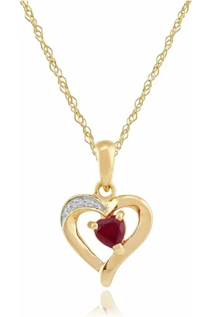 Gemondo Classic Round Ruby & Diamond Heart Pendant Necklace in 9ct Yellow Gold