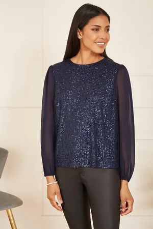 Yumi Sequin Top With Sheer Sleeves