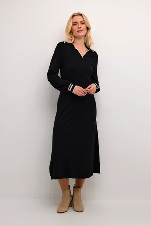 Cream Crvillea V-Neck Long Sleeve Knit Dress Plain