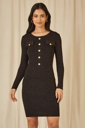 Yumi Metallic Military Fitted Knitted Dress