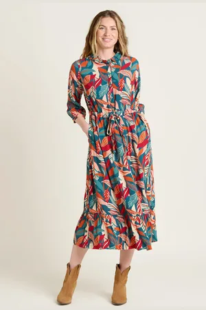Brakeburn Evergreen Leaves Maxi Shirt Dress