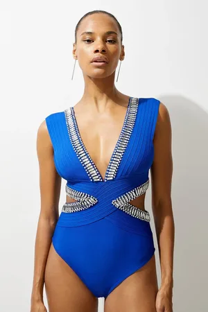 Karen Millen Bandage Embellished Trim Cut Out Swimsuit