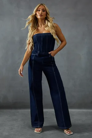 MissPap Seam Detail Bandeau Denim Jumpsuit