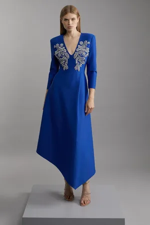 Karen Millen Bandage Form Fitting Asymmetric Embellished Knit Dress