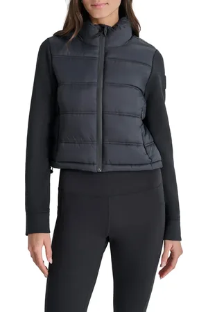 DKNY Cropped Scuba Mixed Puffer With Pockets Black