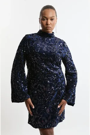 Karen Millen Plus Size Velvet Sequin Flare Woven Mini Dress