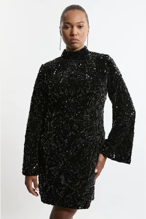 Karen Millen Plus Size Velvet Sequin Flare Woven Mini Dress