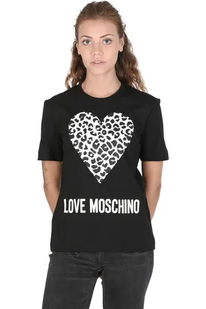 Moschino Leopard Heart Tee Short Sleeve Crew Neck Women - T-Shirts