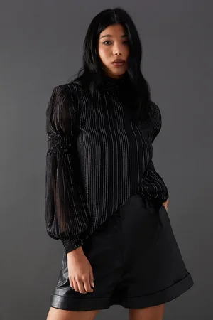 warehouse Metallic Stripe High Neck Blouse