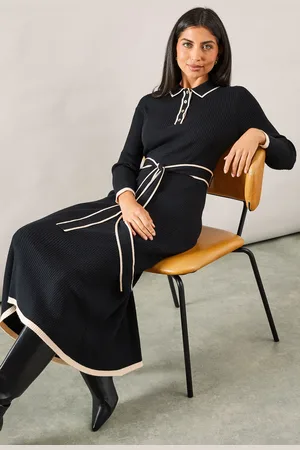 wallis Tipped Belted Knitted Midi Dress