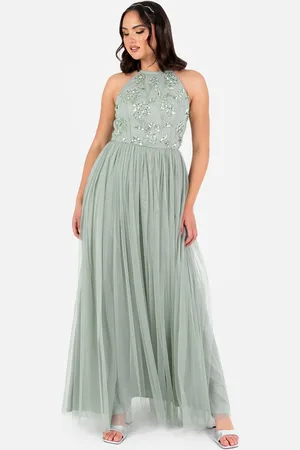Maya Deluxe Floral Embellished Halter Neck Maxi Dress