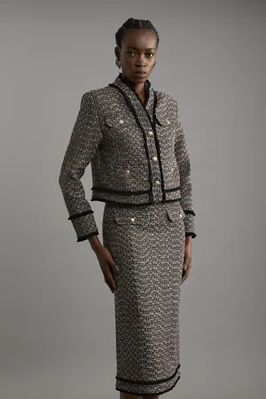 Karen Millen Wool Mix Boucle Tweed Tailored Maxi Skirt