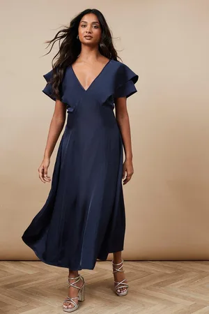 Oasis Occasion Satin Ruffle Sleeve Midaxi Dress