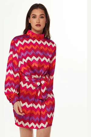 Liquorish Zig Zag Print Mini Dress in Warm Tones
