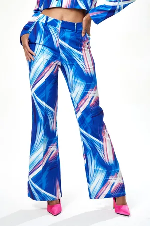 Liquorish Graphic Print Suit Trouser In Blue