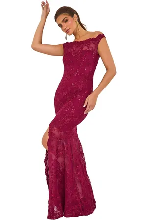 Ariella Lace Scallop Edge Front Split Maxi Dress
