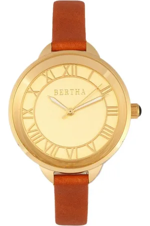 Bertha Madison Sunray Dial Leather-Band Watch