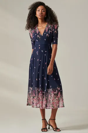 Jolie Moi Stella Floral Print Wrap Mesh Maxi Dress