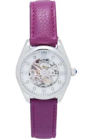 Empress Magnolia Automatic MOP Skeleton Dial Leather-Band Watch