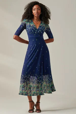 Jolie Moi Stella Floral Print Wrap Mesh Maxi Dress