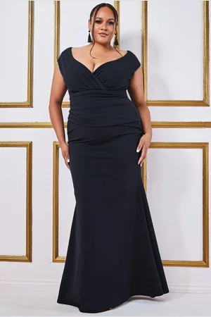 Goddiva Bardot Pleated Maxi Dress