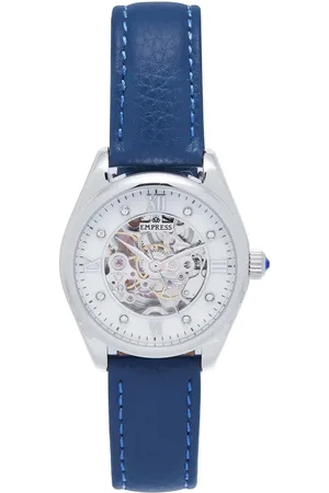 Empress Magnolia Automatic MOP Skeleton Dial Leather-Band Watch
