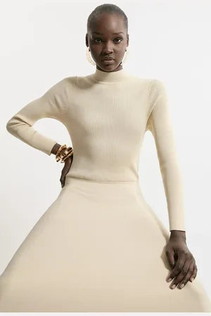 Karen Millen Petite Viscose Blend Rib Knit Belted Midi Dress