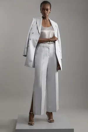 Karen Millen Structured Viscose Satin Tailored Wide Leg Trousers