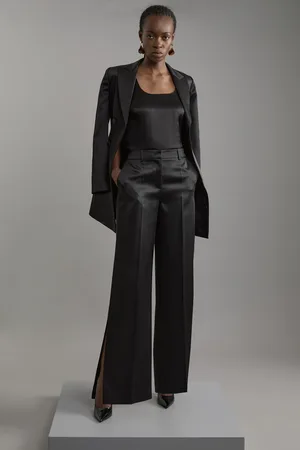 Karen Millen Structured Viscose Satin Tailored Wide Leg Trousers