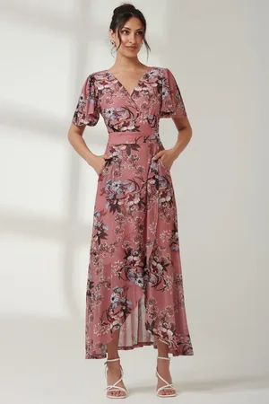 Jolie Moi Printed Mesh Frill Dip Hem Dress