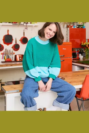 Cara & The Sky Taz Recycled Cotton Blend Colour Block Balloon Sleeve Jumper